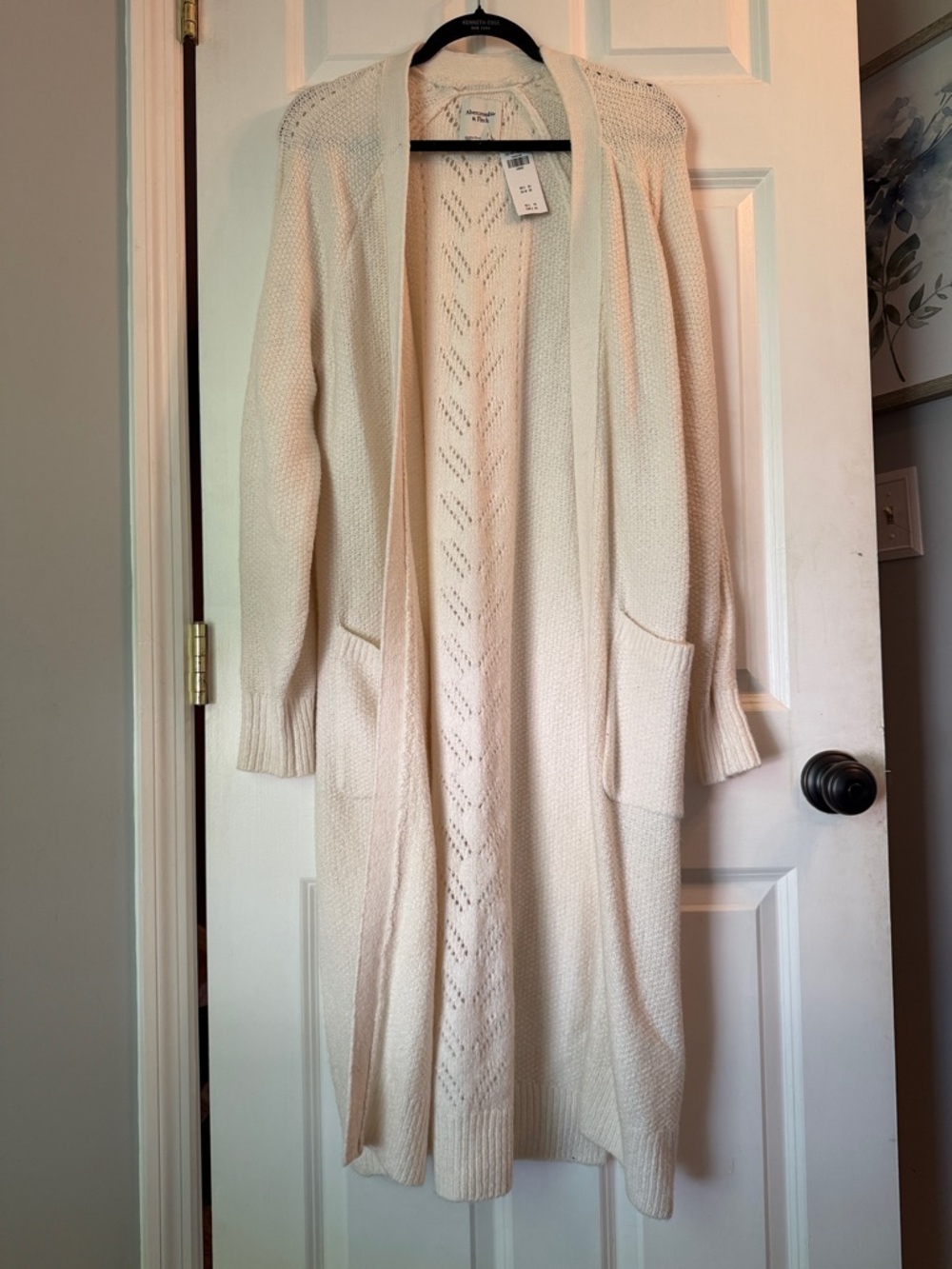 Abercrombie and Fitch Ivory Open-Front Pointelle Long Cardigan nwt size large
